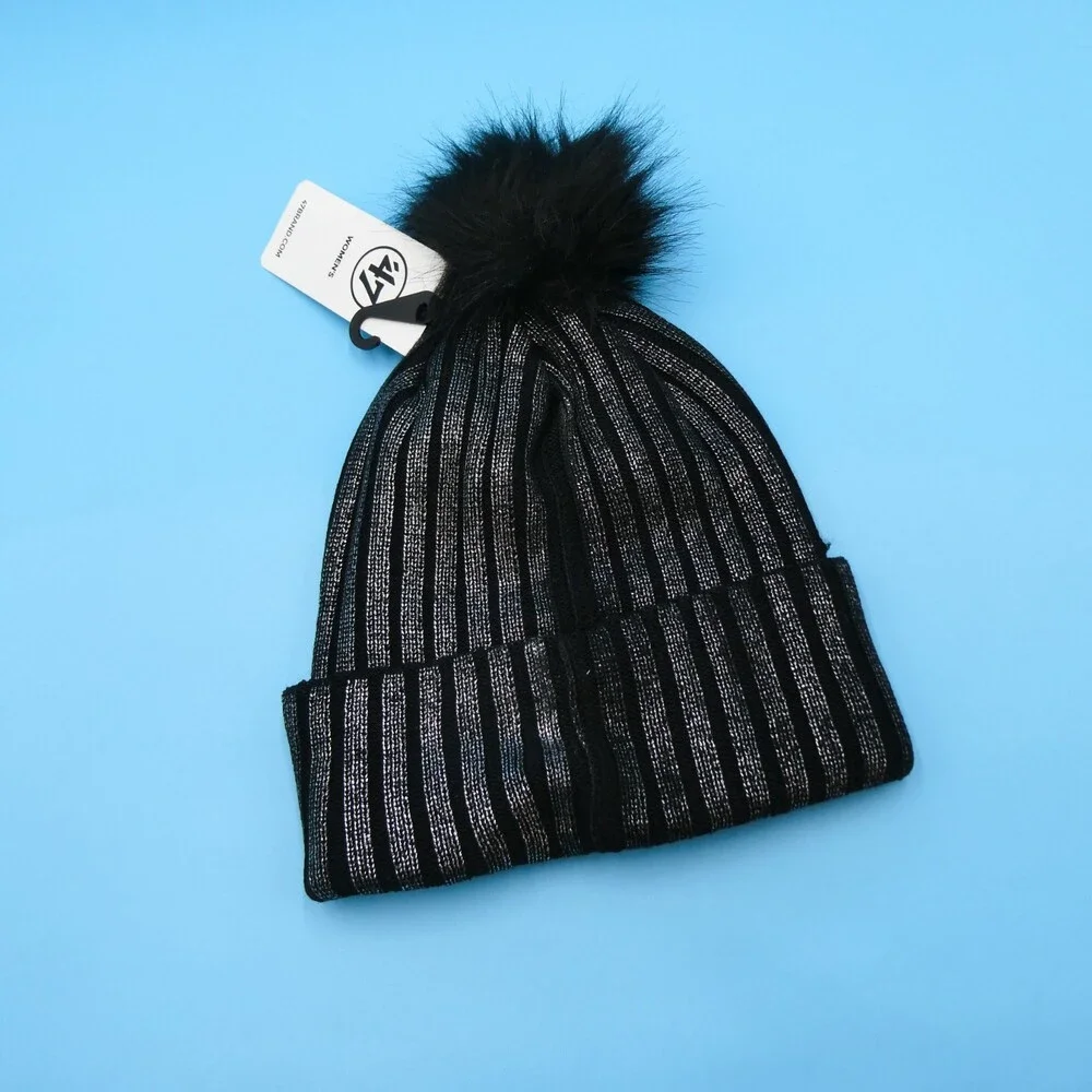 '47 Brand Michigan Wolverines Winter Hat Womens Black Silver Knit Beanie Pom New